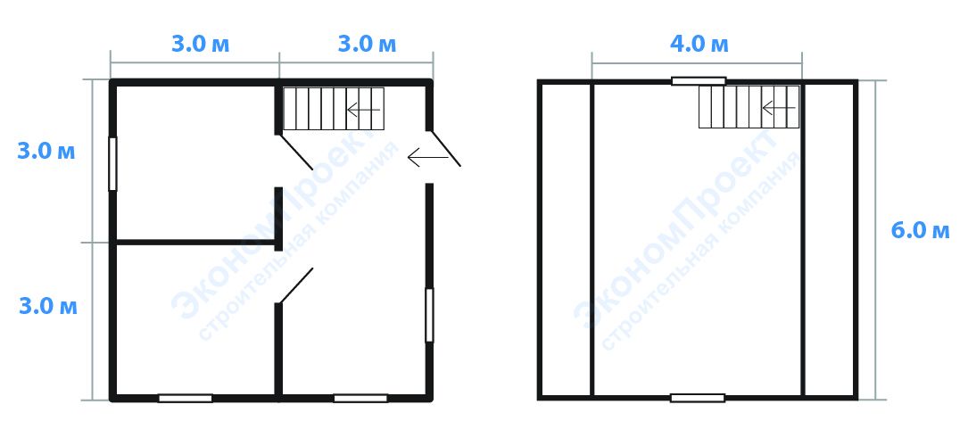 Схема Дом из бруса 6х6 (Д-1)
