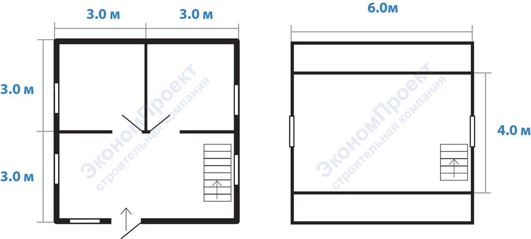 Планировка дома 6х6 с мансардой и ломаной крышей