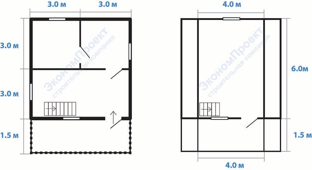 Планировка дома из бруса 7,5х6 с мансардой Д-2