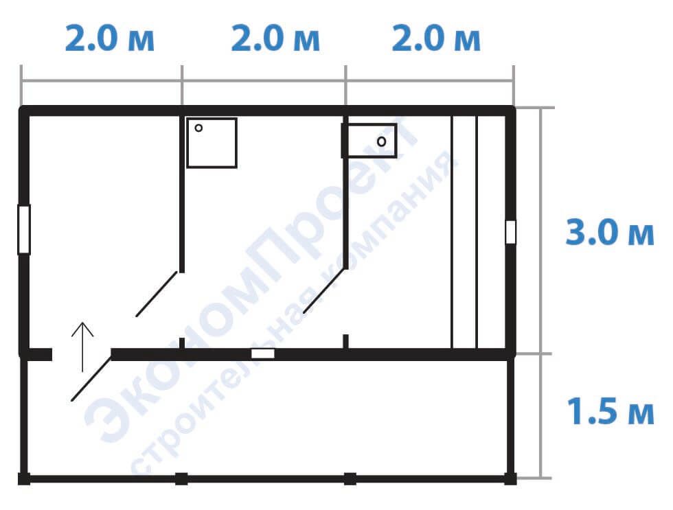 Планировка бани из бруса 4,5х6 с террасой