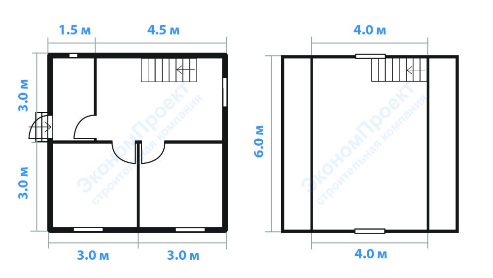 Планировка дома 6х6 из бруса с мансардой Д-1