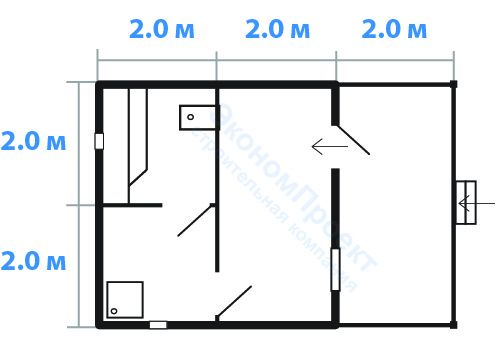 Планировка бани из бруса 6х4 с верандой