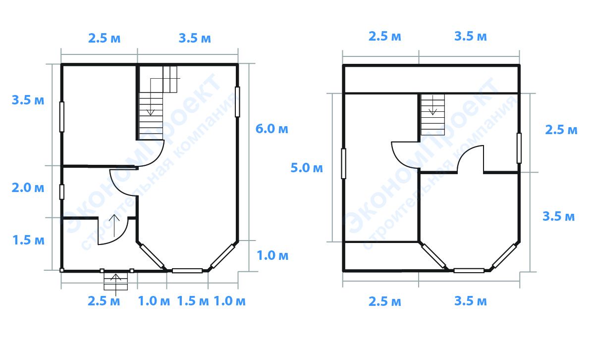 Планировка дома 6х7 с мансардой и эркером