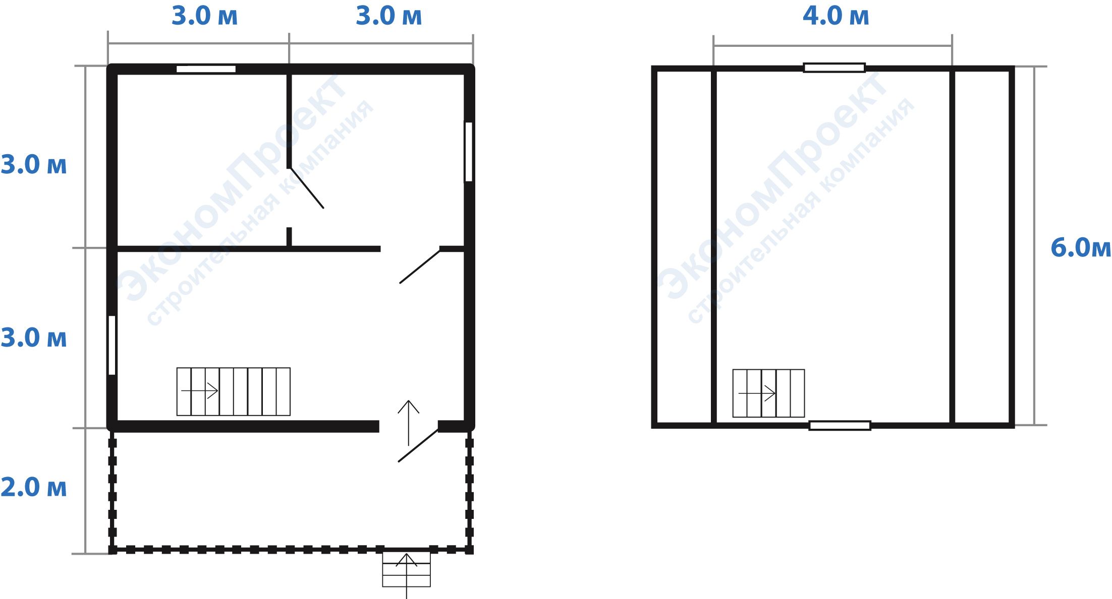 Планировка дома 6х8 с мансардой и террасой