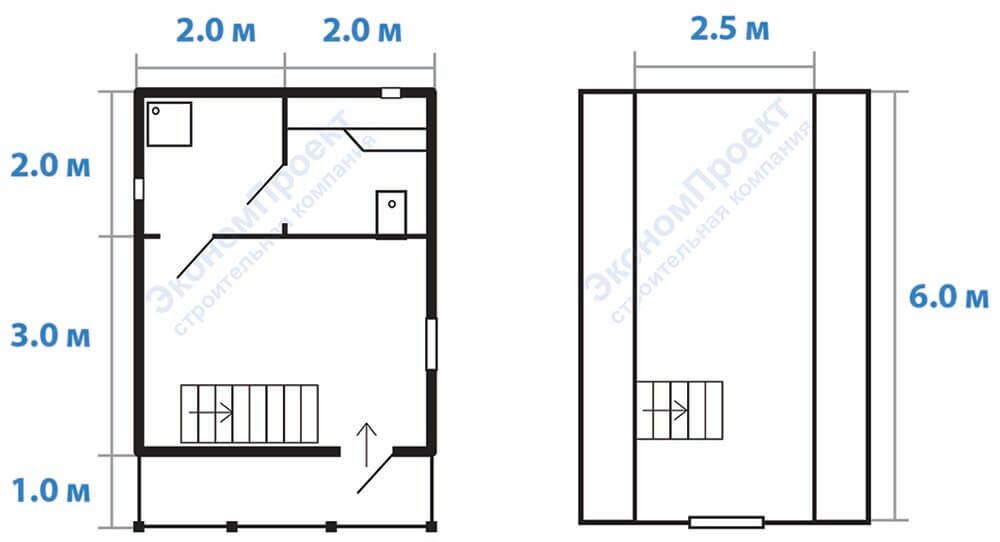Планировка бани из бруса  6х4 с мансардой